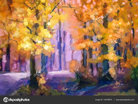 Oil Painting Landscape Colorful Autumn Trees Stock Photo By Nongkran