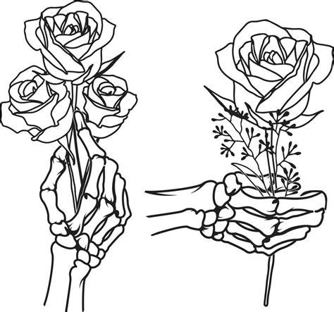 Monochrome Style Of Skeleton Hand Holding Rose Flower Vector
