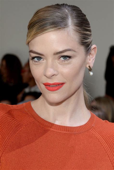The Actress Jaime King Looked Coolly Ladylike In A Sorbet Hued Knit And Pleather Pencil Skirt At