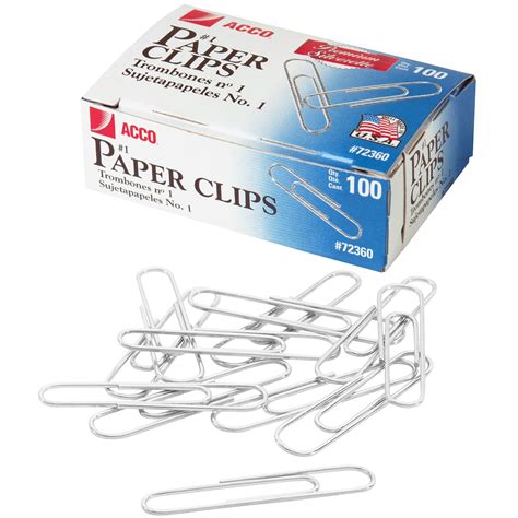 Acco Paper Clips 1 Heavy Gauge Wire Smooth Finish Silver 100pk