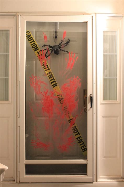 The Door Is Decorated With Red And Yellow Tape As It Sits In Front Of