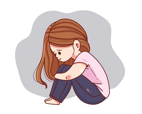 Young Woman Feeling Sad Tired And Worried Suffering Depression Cartoon