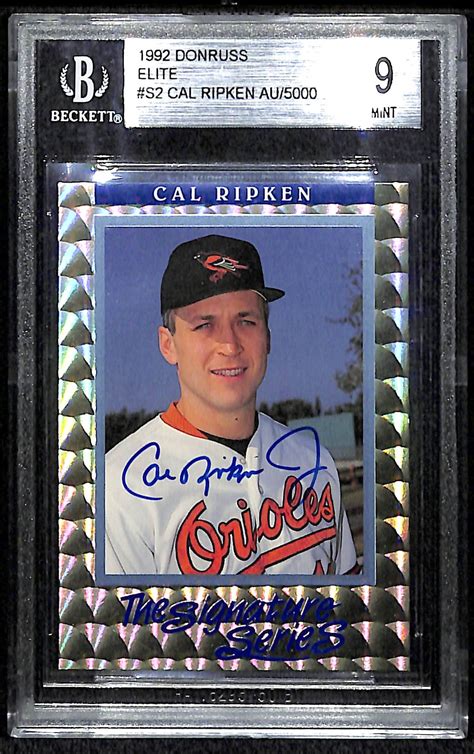 Historic sales data are completed sales with a buyer and a seller agreeing on a price. Lot Detail - 1992 Donruss Elite Cal Ripken Jr Autograph Card - BGS 9