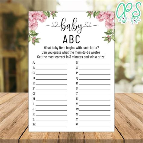 Floral Baby Abc Game Baby Shower Game Instant Download