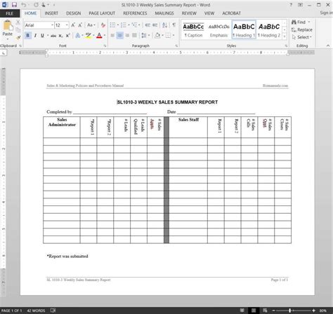 Weekly Sales Summary Report Template