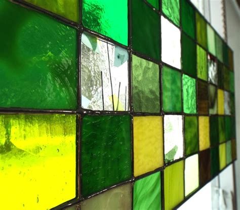 Green Stained Glass Panel Textured Art Glass Window Decor