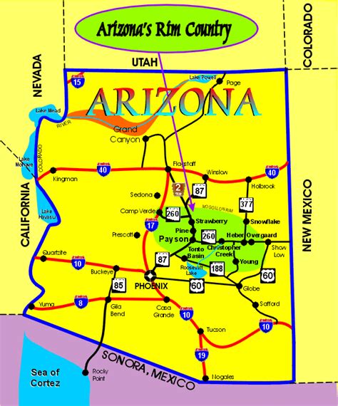 Map Of Arizonas Rim Country On Rimcountrycom