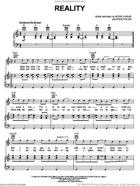 Newsboys Reality Sheet Music For Voice Piano Or Guitar Pdf