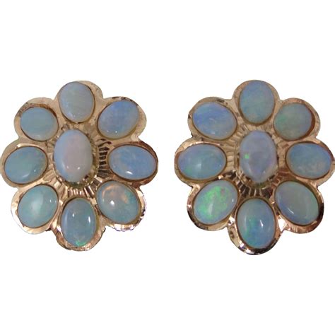 Large 14k Gold Clip On Natural Opal Earrings From Mur Sadies On Ruby Lane