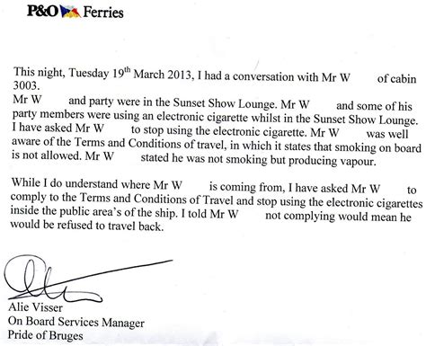 Sample letter banning someone from premises : E-Cigs Banned On P&O Ferries, Avoid | Dick Puddlecote