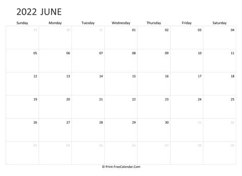 Editable June Calendar 2022 Landscape Layout