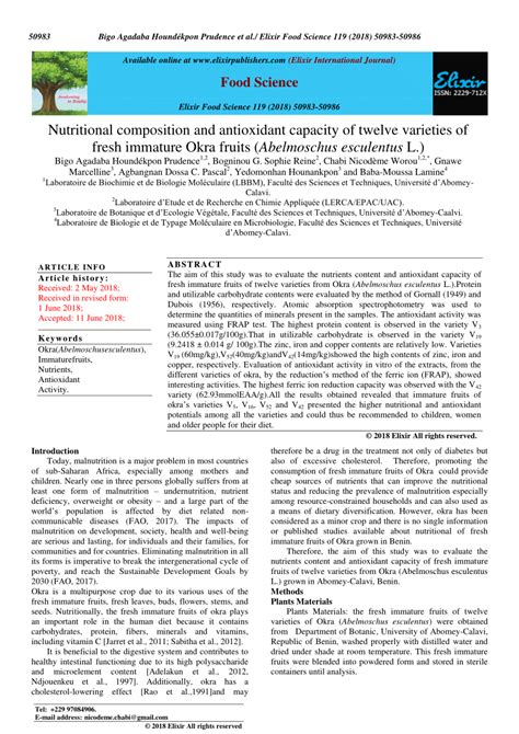 Pdf Nutritional Composition And Antioxidant Capacity Of Twelve