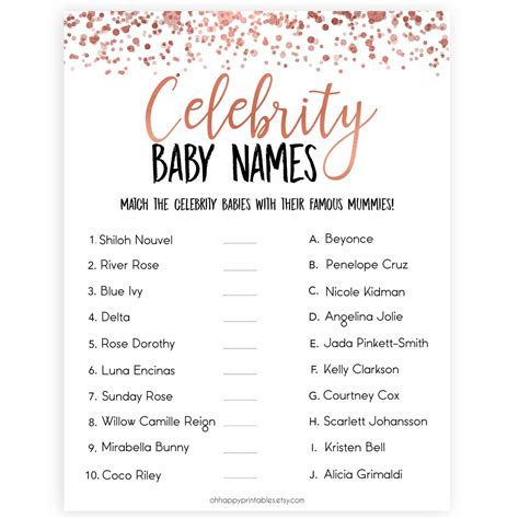 Some of the most popular girls games, can be played here for free. Match The Celebrity Baby Names - Rose Gold Printable Baby ...