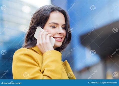 Smiling Young Woman Or Girl Calling On Smartphone Stock Image Image