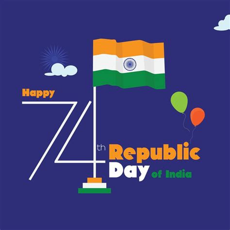 Happy 74th Republic Day Of India Indian Flag And Balloons Celebration