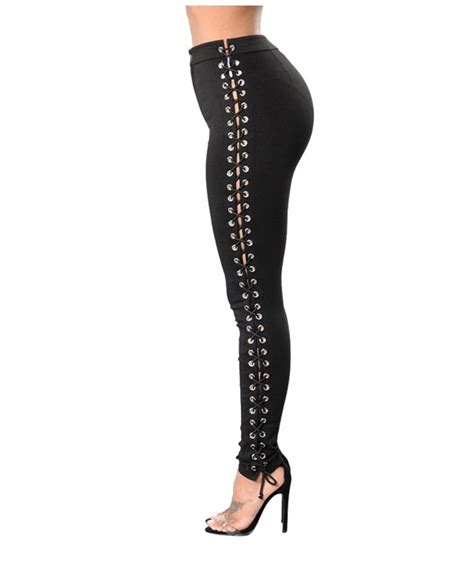 Womens Sexy Side Lace Up Cross Pencil Pants Bandage Bodycon Denim