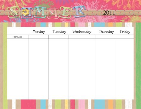 Monday Thru Friday Calendar Template Weekly Calendar Template