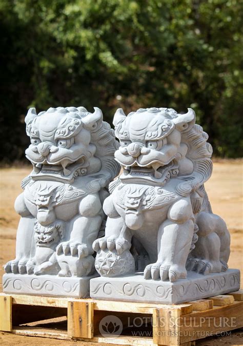 Stone Foo Dogs Or Shishi Guardian Lions Statues Hand Carved Perfect For
