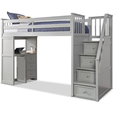 flynn twin loft bed with storage stairs and desk gray american signature furniture