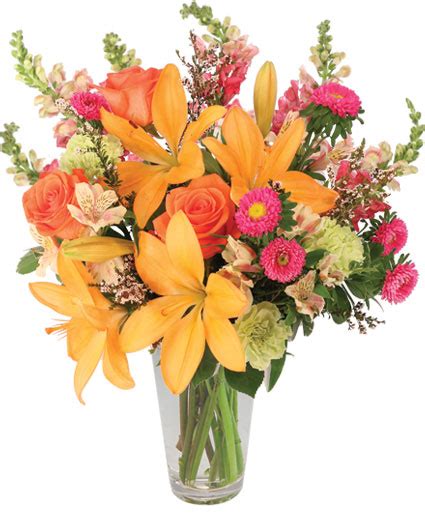 Sunset Lilies And Roses Flower Arrangement Just Because Flower Shop
