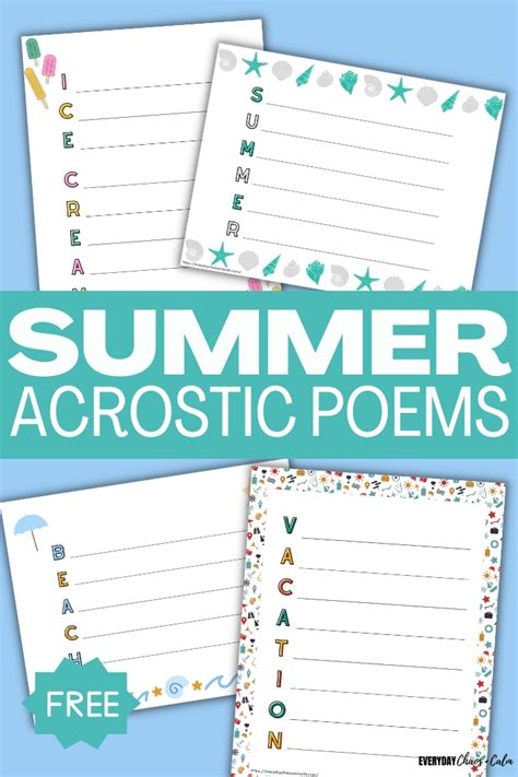 Free Printable Summer Acrostic Poem Templates