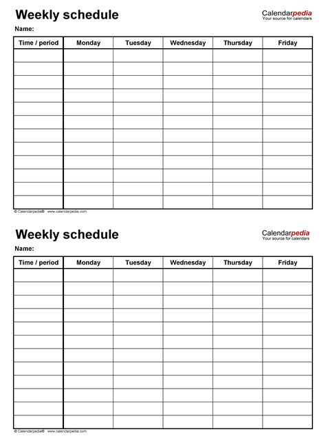 Editable Pdf Weekly Schedule Template