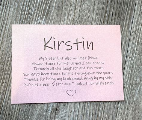 Personalised Bridesmaid Poem Card Sister Thank You Bridal Etsy New