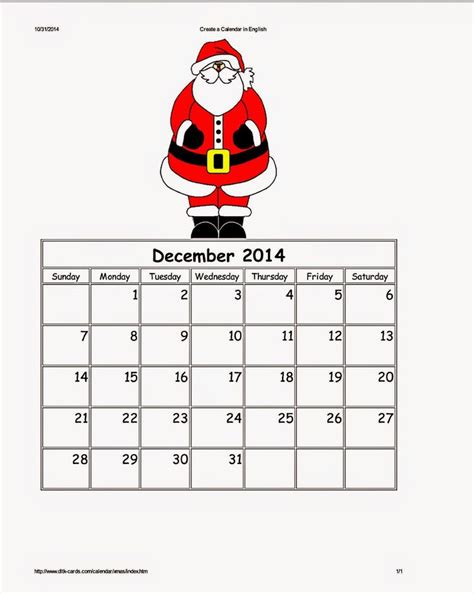 Dltks Santa Holiday Calendar For December 2014 Kids Calendar