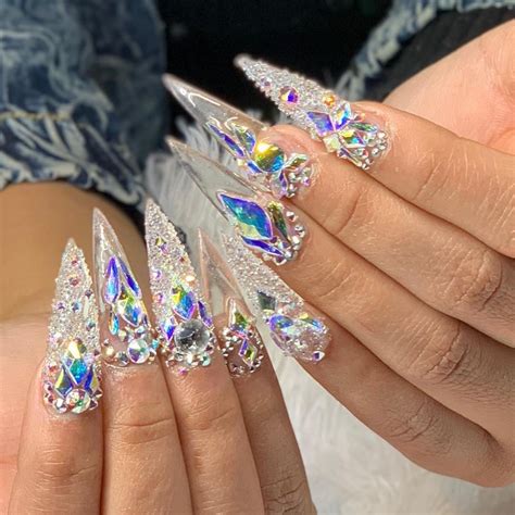 Cardi b's nail designs compilation new 2020 if there's one thing cardi b is known for besides her. Acrylic Crystal Covered Acrylic Cardi B Nails - Nail and ...