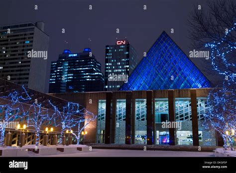 A Night View Of Edmonton City Hall Sir Winston Churchill Square And