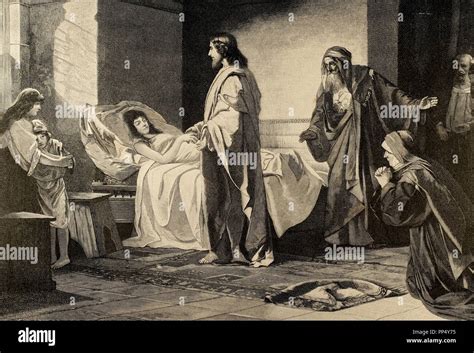 New Testament Resurrection Of Jairus Daughter Engraving By Rusing