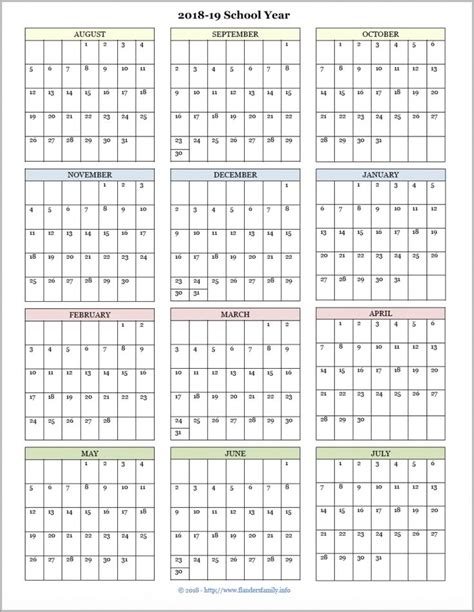 Academic Calendars For 2018 19 School Year Free Printable School