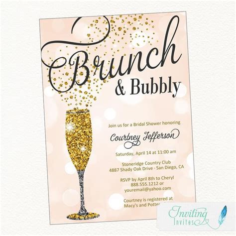 Brunch And Bubbly Bridal Shower Invitation Champagne Theme Etsy