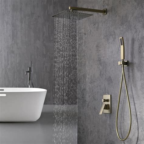 Modern 12 Brushed Gold Rain Showerhead Wall Mounted Shower Faucet Dual