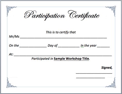 Workshop Participation Certificate Template Word Templates For Free