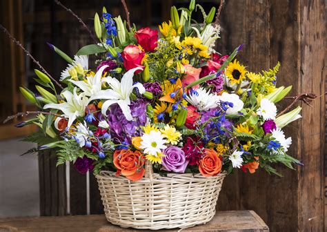 Colorful Funeral Basket By Galleas Greenhouse And Florist