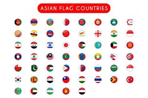 Premium Vector Set Of Asian Flag Countries Round