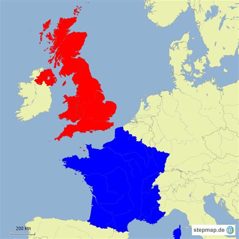 England maps, political and physical maps, showing administrative and geographical features of england, the largest country in the united kingdom, is home to 53 million people. StepMap - England und Frankreich Heute - Landkarte für ...