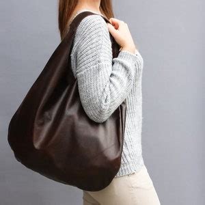 Leather Hobo Bag Brown Oversize Shoulder Bag Everyday Etsy