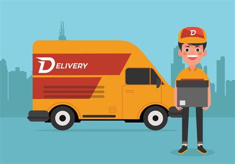 Delivery Man And Yellow Truck 101522 Vector Art At Vecteezy