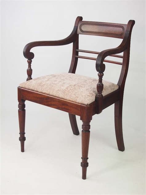 Antique georgian regency full leather chesterfield wing back armchair. Antique Regency Mahogany Desk Chair / Open Armchair