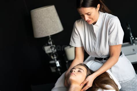 Healthy Woman Having Massage Therapy At Spa Salon Stock Image Image