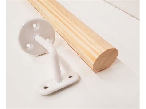 Pine stair parts online pine handrail & shoerail. 54mm Pine mopstick round stair handrail with white brackets