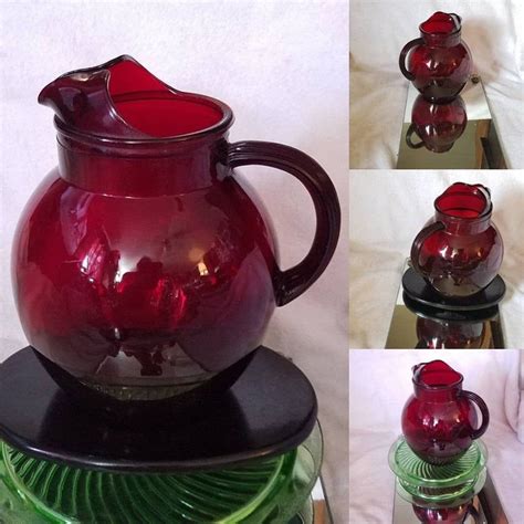 Vintage Anchor Hocking Royal Ruby Red Glass Ball Jug Pitcher Etsy