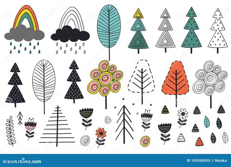 Set Of Isolated Tree And Elements In Scandinavian Style Stock Vector