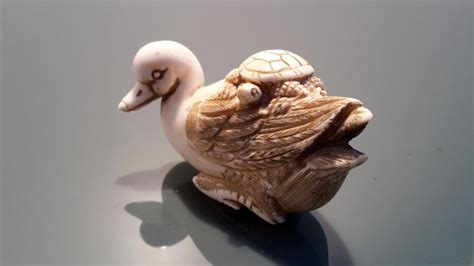 Five Carved Ivory Netsuke Duck With Turtle Japan Ca 1900 Catawiki