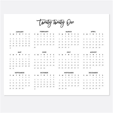 Take Year At A Glance Calendar 2021 Printable Best Calendar Example