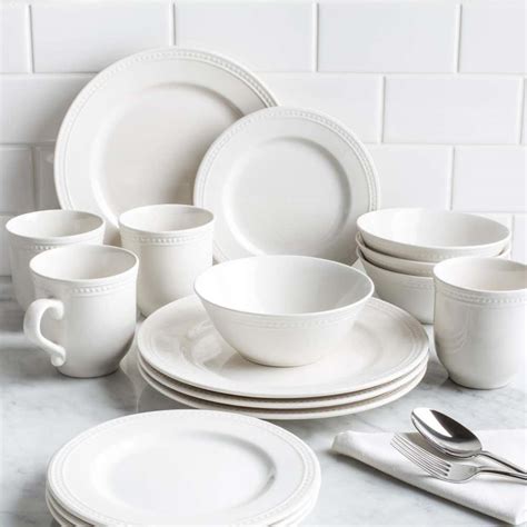 Thomson Pottery Pearlina Stoneware Dinnerware Set Of 16 White