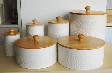 White Canisters With Wooden Lid Canister With Wood Lid 12 Oz