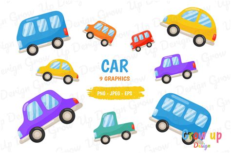 Cartoon Cars Clipart Set Graphic By Grow Up Design · Creative Fabrica